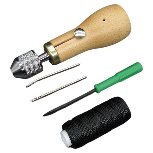 가죽 재봉 송곳 키트 핸드 스티처 DIY 공예 액세서리 핸드 송곳 도구 바늘 가죽 직물 용품을 위한 스티칭 송곳, 여러 가지 빛깔의, 스풀 장치 없음, 금속 나무