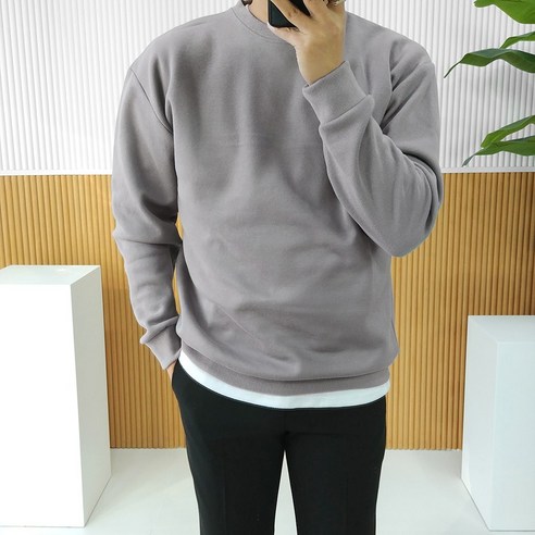 로니제이 남녀공용 오버핏 데일리 면 쭈리 기모 코튼 무지 맨투맨