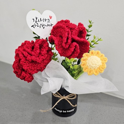 데이지앤유 뜨개질 카네이션 꽃화분 + 쇼핑백, 딥옐로우, 1개