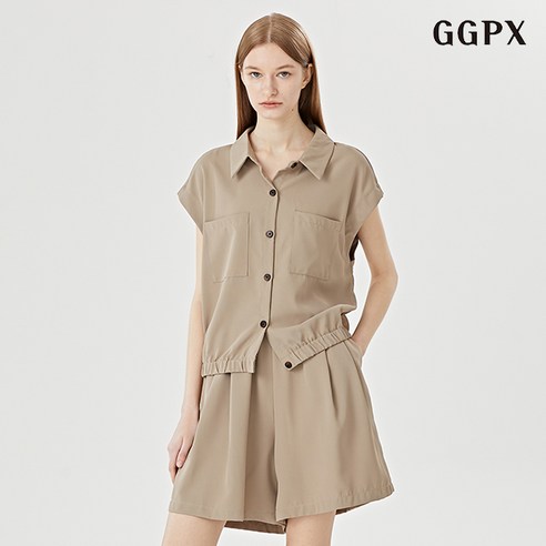 GGPX 카라넥 포켓 블라우스 하프 팬츠 세트 (GOAOW036D) 지지피엑스원피스 GGPX 카라넥 포켓 블라우스 하프 팬츠 세트 (GOAOW036D) 지지피엑스원피스