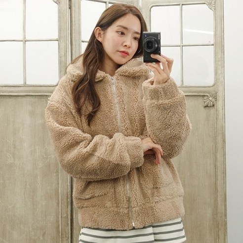 카라 덤블 오버핏 집업 뽀글이 양털 자켓