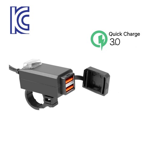 KC인증 피트인 오토바이 일반형 QC 3.0 USB 충전기 퀄컴 스마트폰 2구 고속충전 USB포트 충전, QC일반형USB, 1개