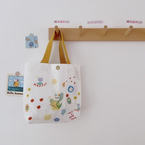 【핸드백】Ni Jiang 작은 가게 학생 클래스 그림 손으로 그린 스타일 도시락 가방 일본 스타일 활력 귀여운 휴대용 캔버스 가방