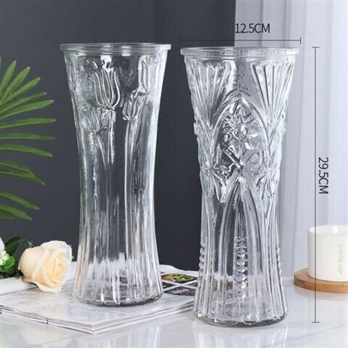 DFMEI 꽃병. 화병.Vase.-- 꽃병 스페셜 라지 사이즈 유리 꽃병 투명수 양수 죽수입니다배화병 거실 꽃꽂이 장식물입니다, DFMEI.30Cm (라운드 입 태양 + 튤립) 2 대