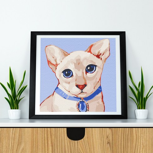 플레이어바웃 DIY 러시안블루 고양이 명화그리기 세트 유화 20 x 20, 러시안 블루 고양이, 1개