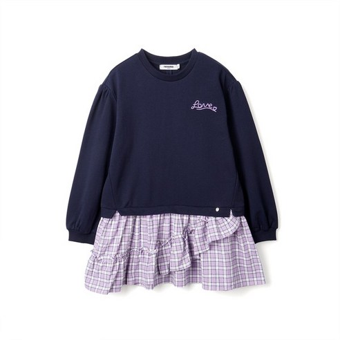 레노마키즈 여아 체크 프릴 롱기장 맨투맨 R2217T198