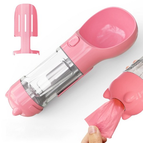 반려동물 강아지 애견 휴대용 물통 텀블러300ML + 똥삽, 1개, 핑크색