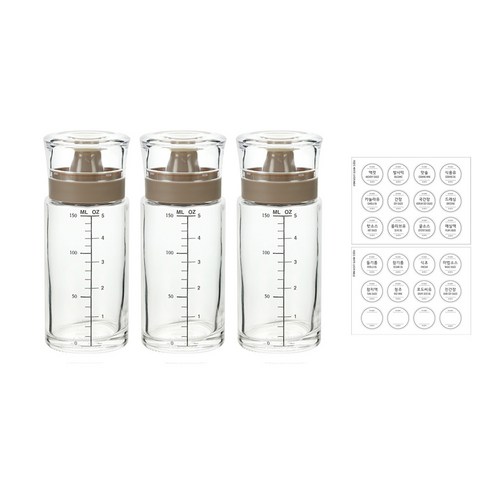 시노글라스 신형 오일병 양념병+스티커 24종, 그레이, 3개, 170ml