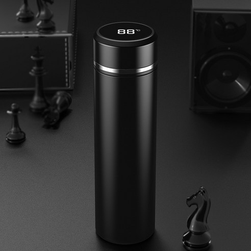 LED 지능 온도 측정 보온컵 터치 디스플레이 온도 물컵 로고 인쇄 진공 선물 컵, 검정색, 500ml