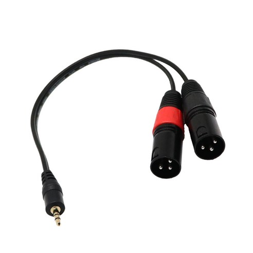 Ursmart 1피트 1/8 "3.5mm 수 플러그 스테레오 TRS 오디오-듀얼 2 3핀 XLR 수 케이블 와이어, 설명, 블랙, 설명