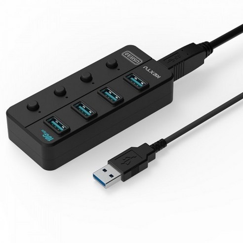   넥스트유 USB3.2 GEN2 4포트 개별전원 버튼 USB 무전원 허브 NEXT-813U3NP-10G, 혼합색상