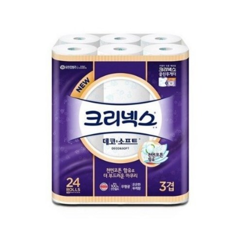 크리넥스 3겹 데코 앤 소프트 화이트 와이드 화장지 38m, 24롤, 2팩