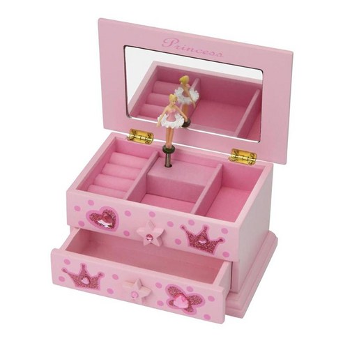 로즈 뮤직 쥬얼리 박스 주최자 케이스 보관 선물 홀더, 16.5x11.5x9cm, MDF 중간 섬유판, 핑크
