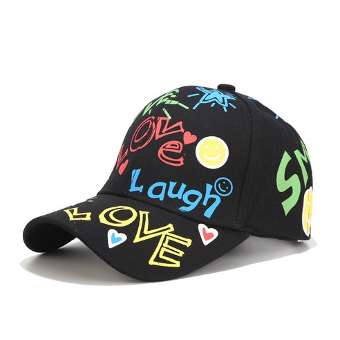 KORELAN 베이직 패션 커플 오리털 모자 개성 낙서 야구 모자 야외 햇빛 차단 모자