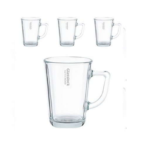 글라스락 내열 강화유리 홈카페 머그컵 350ml, 투명, 4개