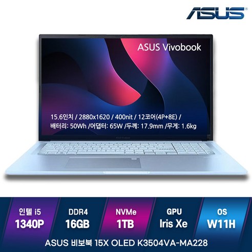 ASUS 가성비노트북 게이밍 비보북 K3504VA-MA228 W11H, ASUS K3504VA-MA228, WIN11 Home, 16GB, 1TB, 코어i5, 실버