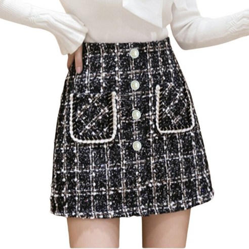여성 A라인 체크 모직 미니 스커트 Women''s skirt