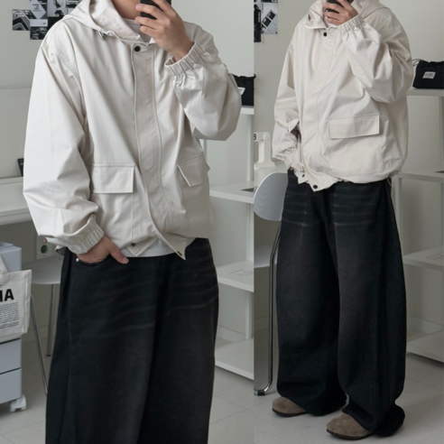 르위 데일리 고프코어 후드 오버핏 바람막이 아웃도어