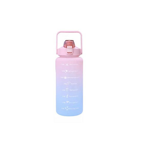 2000 ml 운동 물컵 헬 스 밴드 빨대 주전자 휴대용 플라스틱 고용량, 핑크 커버