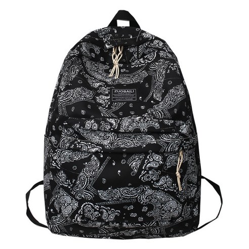 대학생 가방 대용량 낙서 패션 숄더 가방 중고등학생 가벼운 여행 책 가방, 1 건, 캐슈넛 블랙