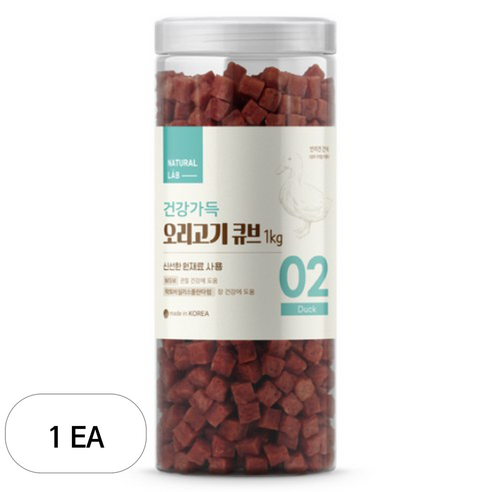 내츄럴랩 건강가득 큐브 강아지 간식, 오리고기, 1kg, 1개
