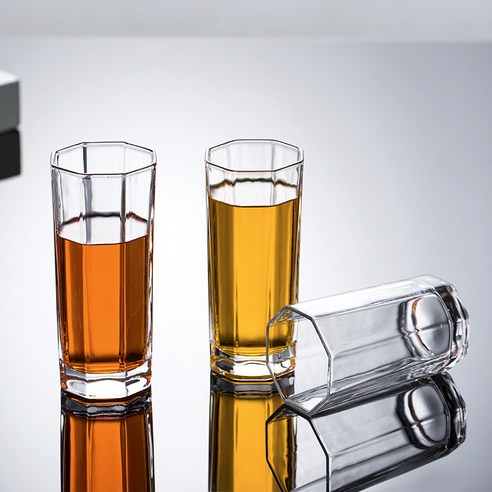 팔각컵 유리컵 가정용 세트 심플한 거실 물컵 투명 맥주컵 차를 담그는 우유컵, F8012 270ml(48개 1상자)