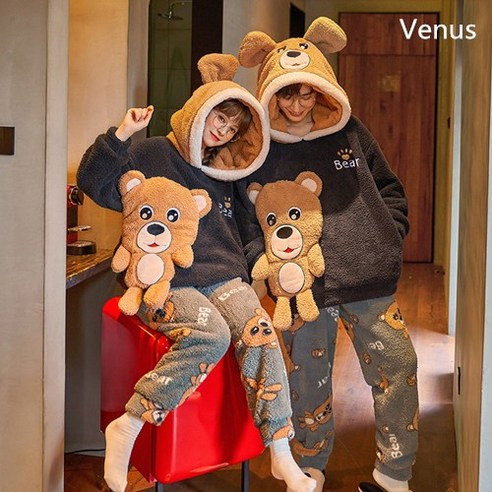 Venus 캐릭터 곰돌이 플란넬 극세사 커플잠옷