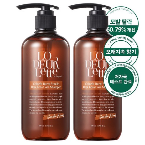 로더렛 두피케어 저자극 탈모증상완화 기능성 퍼퓸 샴푸 500ml 번트 바닐라, 2개