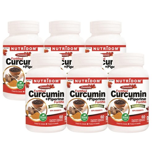뉴트리돔 강황 커큐민 400mg + 블랙 후추 추출물 80mg 캐나다 직구 영양제 - 카포리아, 60정, 6개