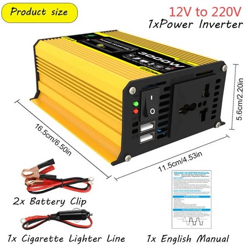 가정용 차량용 전원 어댑터 3000W 전력 인버터 수정된 사인파 DC12 볼트에서 AC110/220 볼트 변압기 충전, 03 Yellow 12V to 220V