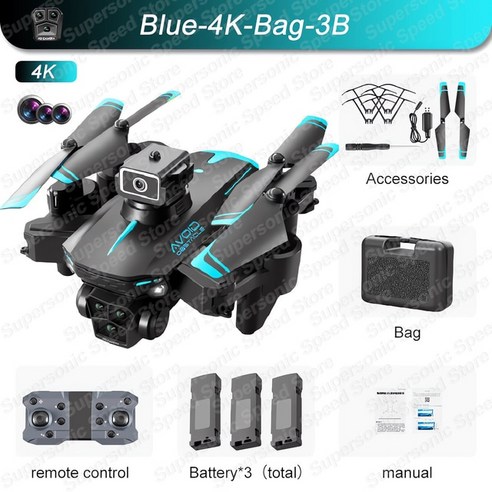 KY605S RC 드론 8K 전문가용 3 카메라 광각 광학 흐름 현지화 4 방향 장애물 회피 쿼드콥터 신제품, 12 Blue-4K-Bag-3B
