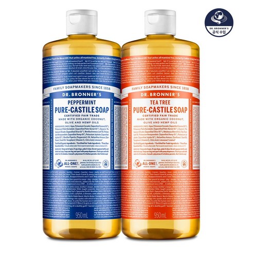 닥터브로너스 닥터브로너스 퓨어 캐스틸 솝 950mlx2개, 유칼립투스 950ml_그린티 950ml