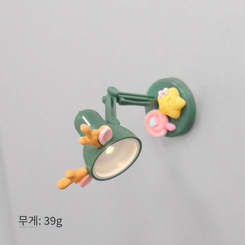 창조적 인 밝은 작은 책상 램프 자석 냉장고 자석 귀여운 냉장고 문 장식 야광 자기 흡입 페이스트, 녹색 램프 뿔 귀, 중간