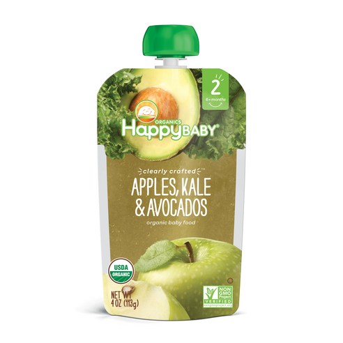 해피베이비 클리어리 크래프티드 어린이 스무디, 사과 + 케일 + 아보카도(Apples + Kale + Avocados), 113g, 1개