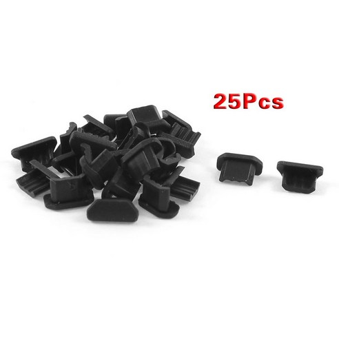 25 PC를 방지 먼지 블랙 소프트 플라스틱 독 커버 마이크로 USB 포트 이어 잭, 하나, 보여진 바와 같이
