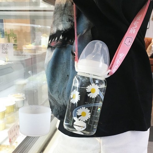 한국어 스타일 귀여운 컵 졸업 짚 성인 크리 에이 티브 유리 컵 여학생 젖꼭지 컵 휴대용 컵, 330ml세꽃스케일240_옵션1