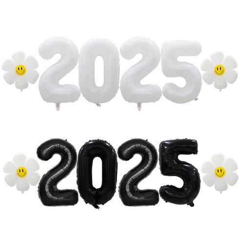 [해피쏘굿] 2025 숫자 풍선 세트, 1세트, 32인치블랙숫자+데이지세트
