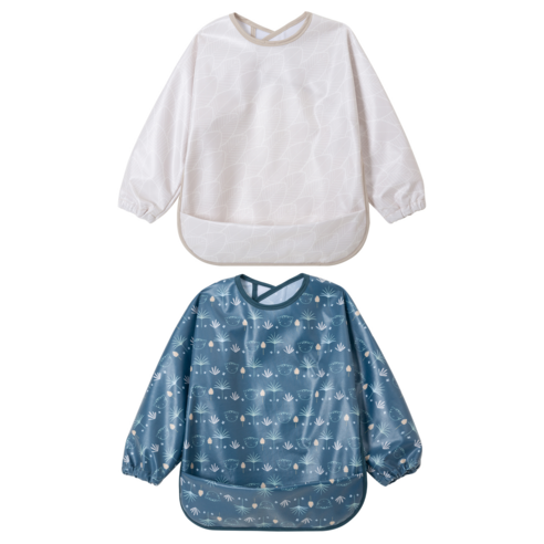 Little Dimsum베이비 긴팔 방수 턱받이 2P 세트, 1개, 2개입, 나뭇잎