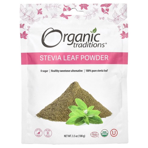 Organic Traditions 스테비아 잎 분말 100g3.5oz, 2개