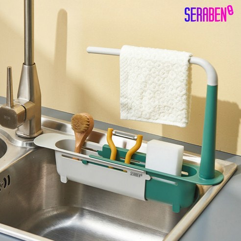 세라벤 싱크대 수세미 행주 길이조절 거치대, 그린, 1개