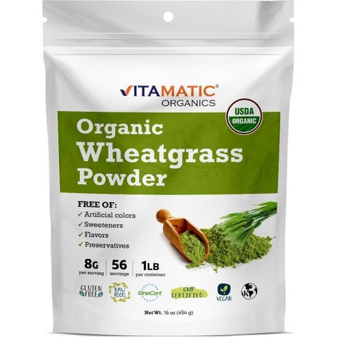 Vitamatic Certified USDA Wheatgrass Powder 1 Pound (16 Ounce), 1개, 454g