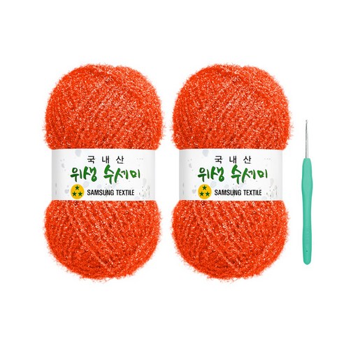 울클럽 사각 웨이브 수세미 DIY 위생수세미실 2볼세트(동영상제공), 707 오렌지, 707 오렌지