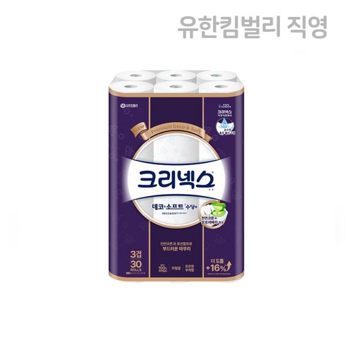 크리넥스 천연펄프 데코앤소프트 3겹 수딩 플러스 롤화장지 25m X 30롤 1EA, 1개