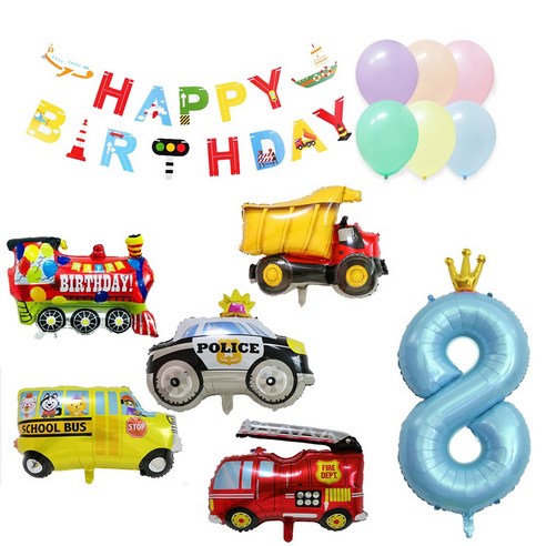 올리브파티 자동차 풍선 가랜드 생일파티용품 세트, 혼합색상+숫자풍선8
