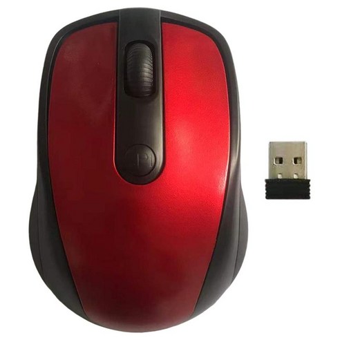 무선 마우스 2.4G 컴퓨터 음소거 조정 가능한 DPI 광 마우스 가정용 사무실, 빨간색, 95x40x65mm, ABS