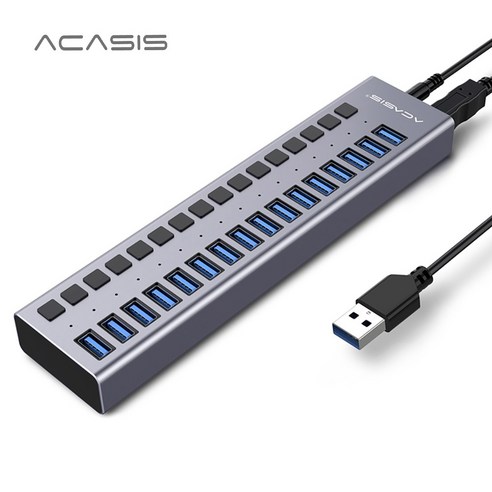 Acasis USB 3.0 허브 멀티 16 포트 산업용 컴퓨터용 12V 전원 어댑터, HS-716MG