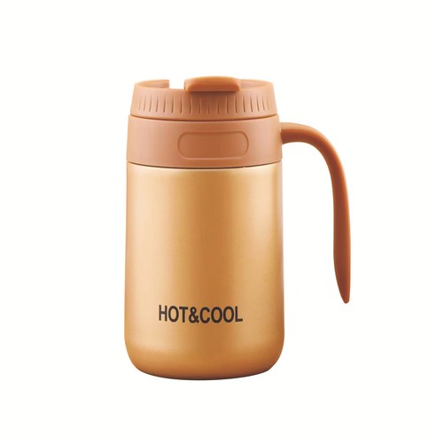 손잡이 커피 텀블러 사무실 커피잔 304 스테인리스강 머그컵 물컵 선물컵, 500ml 누출 방지 골드, 500ml