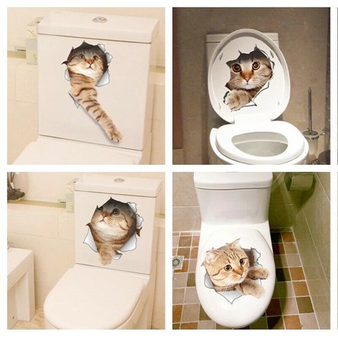고양이 생생한 3D 스매쉬 스위치 벽 스티커 욕실 화장실 장식 포스터, 아이템 002, 보여진 바와 같이