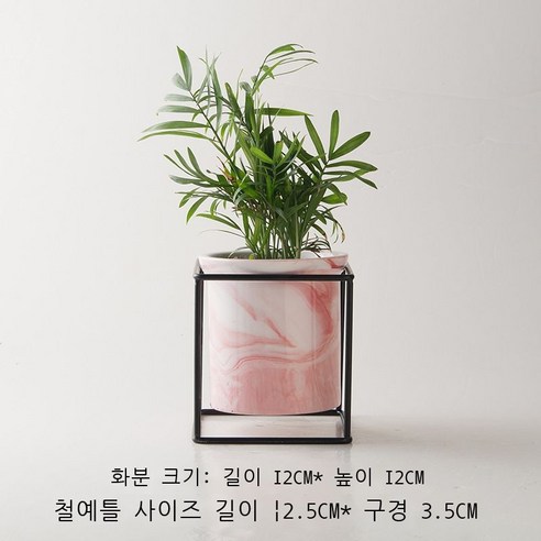 창의적 대리석 무늬 도자기 벽걸이 화분 탁자 베란다 심플하다 파인애플 다육식물 말뚝 분재 화기, 블랙 프레임 레드 대리석 무늬
