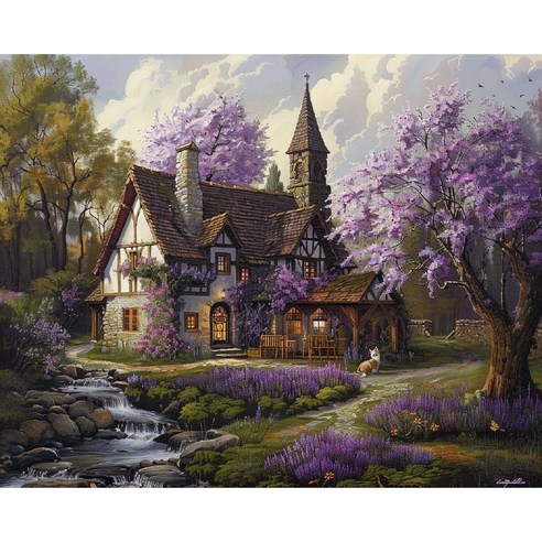 뉴타임즈 다이아몬드 그림 DIY 핸드메이드 애호가 캔버스 무테 모자이크 큐빅 수채화 스타일 아름다운 성 풍경화 홈 인테리어 보석십자수 특별한 선물, 1개, FJ000773-40x50cm